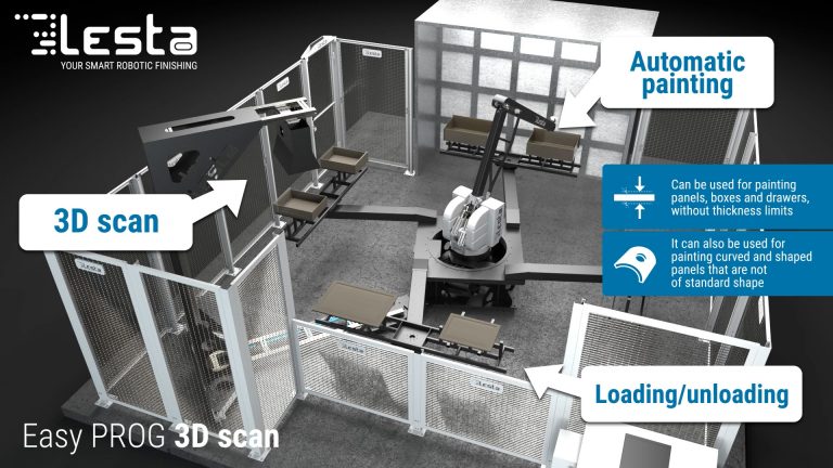Easy PROG 3D scan - Accessorio dotato di scanner 3D su giostra per impianti di verniciatura e finitura industriale a liquido